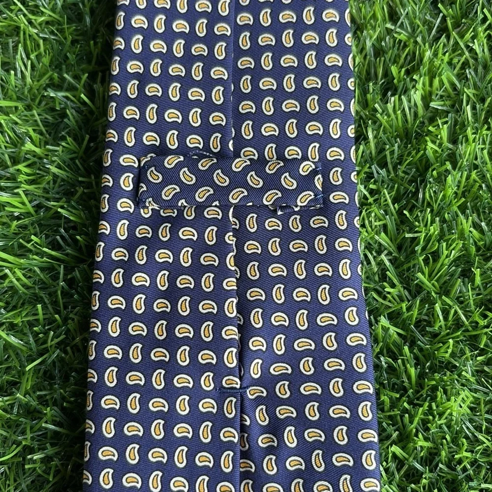 POLO RALPH LAUREN Luxury Designer Navy Blue & Yellow Silk Necktie Professional